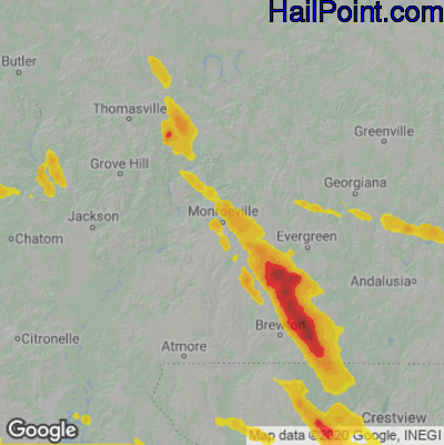 Hail Map for Monroeville, AL Region on June 17, 2023 