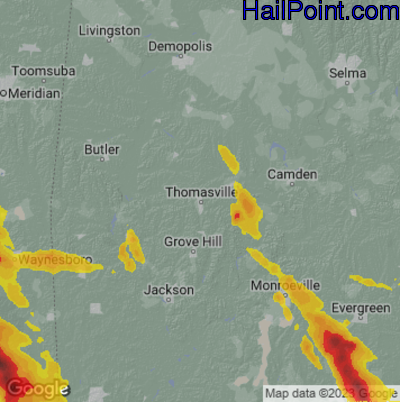 Hail Map for Thomasville, AL Region on June 17, 2023