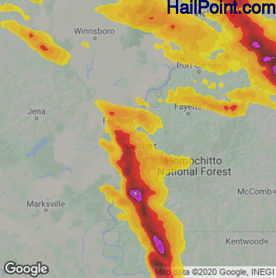 Hail Map for Natchez, MS Region on June 17, 2023 