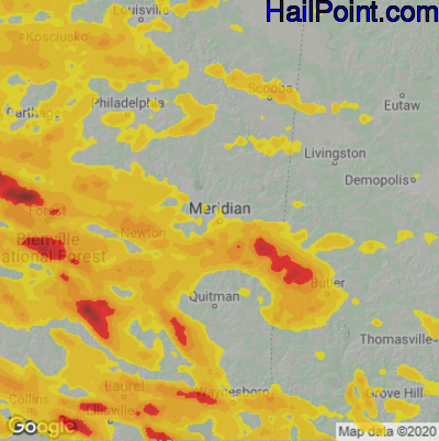Hail Map for Meridan, MS Region on June 17, 2023