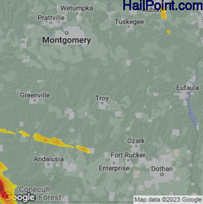 Hail Map for Troy, AL Region on June 17, 2023