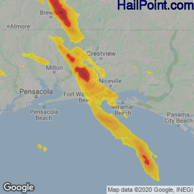 Hail Map for Fort Walton Beach, FL Region on June 17, 2023