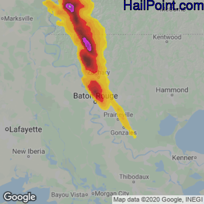 Hail Map for Baton Rouge, LA Region on June 17, 2023