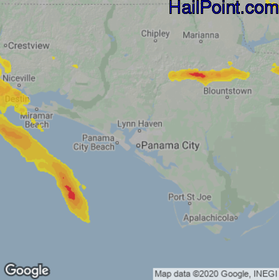 Hail Map for Panama City, FL Region on June 17, 2023