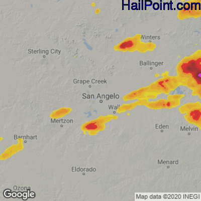 Hail Map for San Angelo, TX Region on June 17, 2023