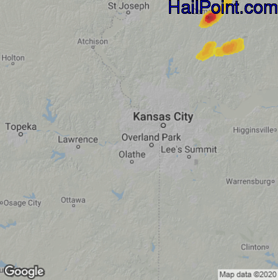 Hail Map for Shawnee, KS Region on June 17, 2023