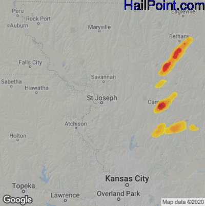 Hail Map for St. Joseph, MO Region on June 17, 2023