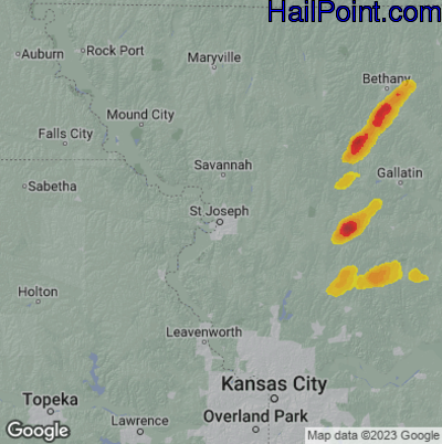 Hail Map for St. Joseph, MS Region on June 17, 2023