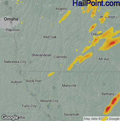 Hail Map for Clarenda, IA Region on June 17, 2023