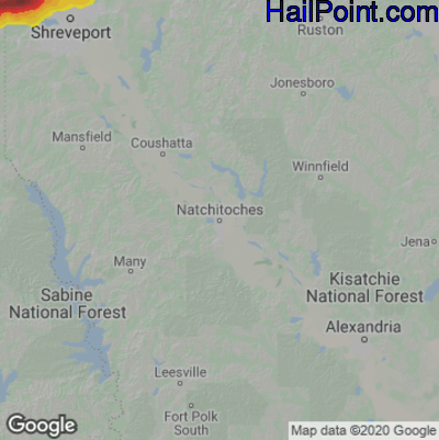 Hail Map for Nachitoches, LA Region on June 17, 2023