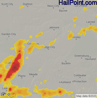 Hail Map for Dodge City, KS Region on June 17, 2023