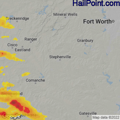 Hail Map for Stephenville, TX Region on June 17, 2023