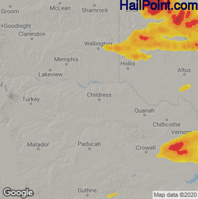 Hail Map for Childress, TX Region on June 18, 2023