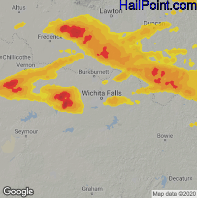 Hail Map for Wichita Falls, TX Region on June 18, 2023