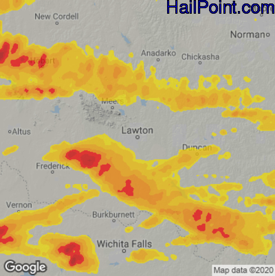 Hail Map for Lawton, OK Region on June 18, 2023