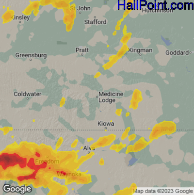 Hail Map for Medicine Lodge, KS Region on June 18, 2023