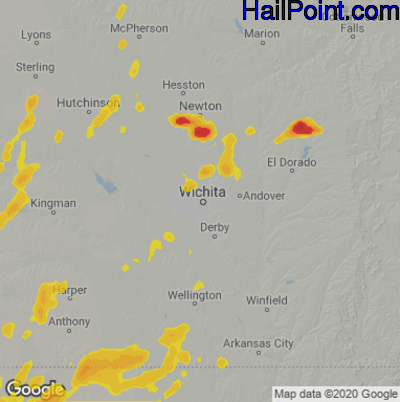 Hail Map for Wichita, KS Region on June 18, 2023