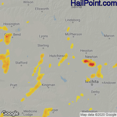 Hail Map for Hutchinson, KS Region on June 18, 2023