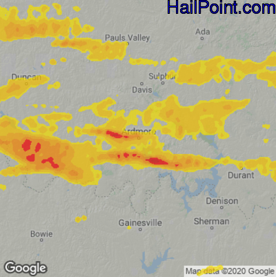 Hail Map for Ardmore, OK Region on June 18, 2023