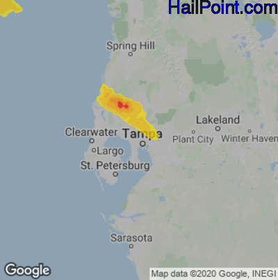Hail Map for Tampa, FL Region on June 18, 2023
