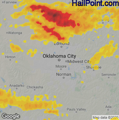 Hail Map for Oklahoma City, OK Region on June 18, 2023 