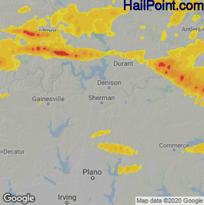 Hail Map for Sherman, TX Region on June 18, 2023