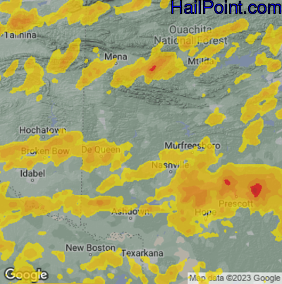 Hail Map for Arkadelphia, AR Region on June 18, 2023