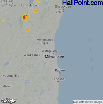 Hail Map for Milwaukee, WI Region on June 18, 2023 
