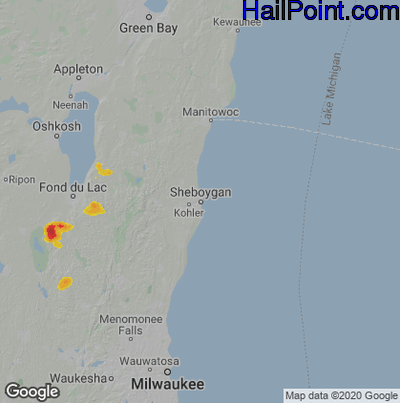 Hail Map for Sheboygan, WI Region on June 18, 2023