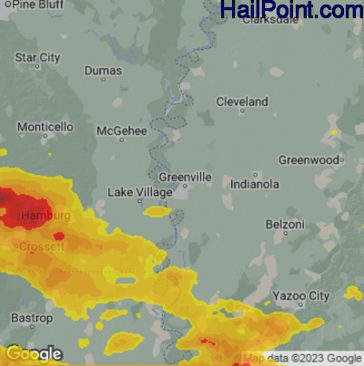 Hail Map for Greenville, MS Region on June 18, 2023