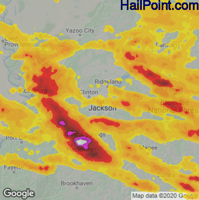 Hail Map for Jackson, MS Region on June 18, 2023 
