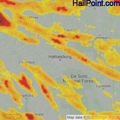 Hail Map for Hattiesburg, MS Region on June 18, 2023