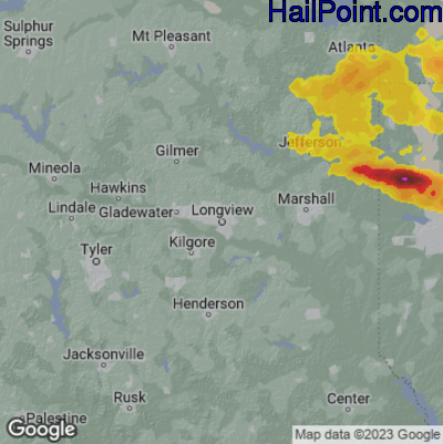 Hail Map for Long View, TX Region on June 18, 2023