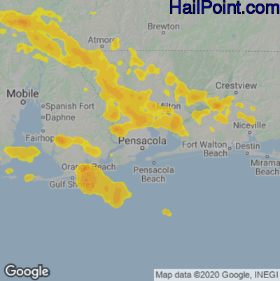 Hail Map for Pensacola, FL Region on June 18, 2023