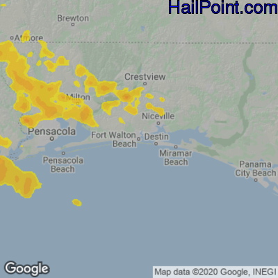 Hail Map for Fort Walton Beach, FL Region on June 18, 2023
