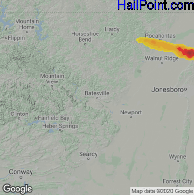 Hail Map for Batestville, AR Region on June 18, 2023
