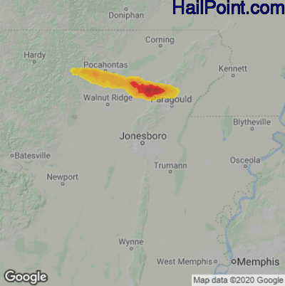 Hail Map for Jonesboro, AR Region on June 18, 2023