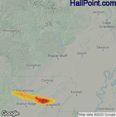 Hail Map for Poplar Bluff, MO Region on June 18, 2023