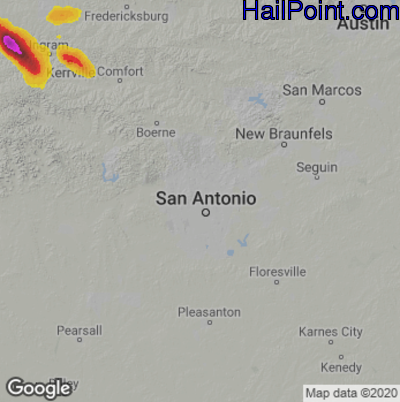 Hail Map for San Antonio, TX Region on June 18, 2023