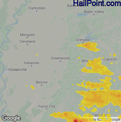 Hail Map for Greenwood, MS Region on June 19, 2023