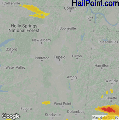 Hail Map for Tupelo, MS Region on June 19, 2023 