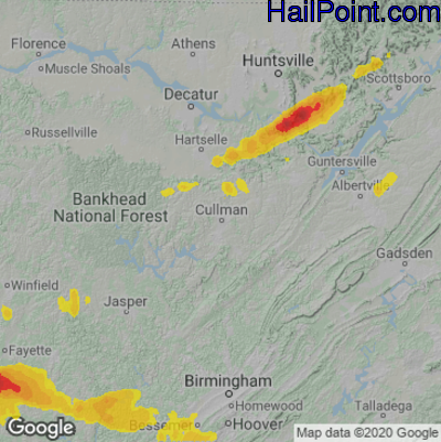 Hail Map for Cullman, AL Region on June 19, 2023 