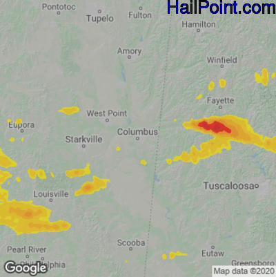Hail Map for Columbus, MS Region on June 19, 2023