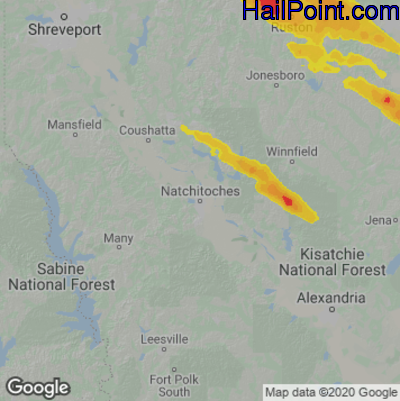 Hail Map for Nachitoches, LA Region on June 19, 2023