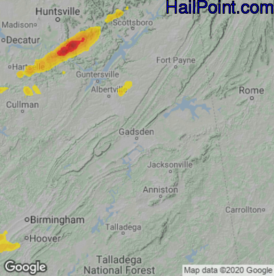 Hail Map for Gadsen, AL Region on June 19, 2023