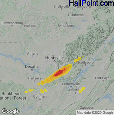 Hail Map for Huntsville, AL Region on June 19, 2023