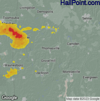 Hail Map for Thomasville, AL Region on June 19, 2023