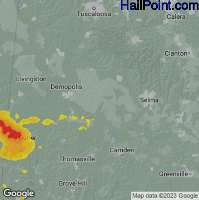 Hail Map for Uniontown, AL Region on June 19, 2023