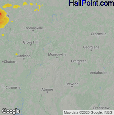 Hail Map for Monroeville, AL Region on June 19, 2023