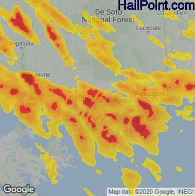 Hail Map for Gulfport, MS Region on June 19, 2023